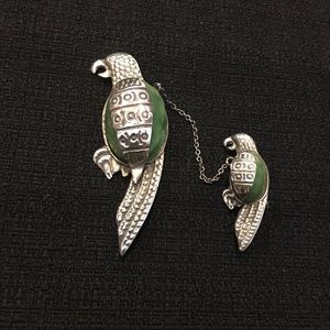 Vintage Mexican silver parrot & baby pin